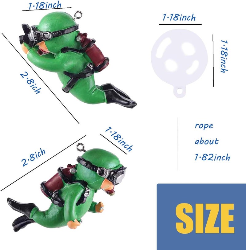 Wonfly 2-Pack Tank Decorations, Cute Little Diver, Aquarium Decoration Accessories Ornaments with Float Ball, Playmate for Tank Suitable for All Kinds of Fish and Tanks (Green) - Image 2